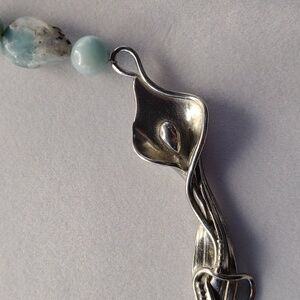 Pewter Calla Lily Stone Beaded Necklace